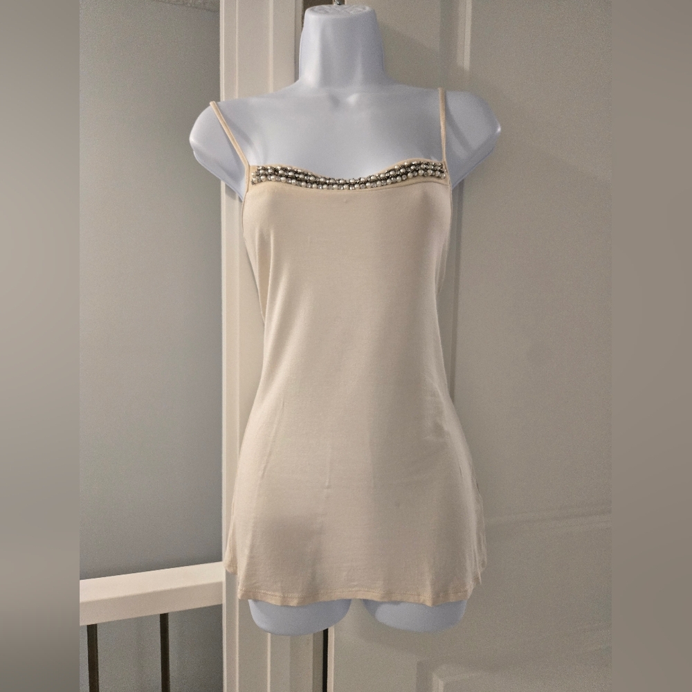 RW&CO. Cream Camisole Top with Pearl And Crystal Embellishments. Size XS.